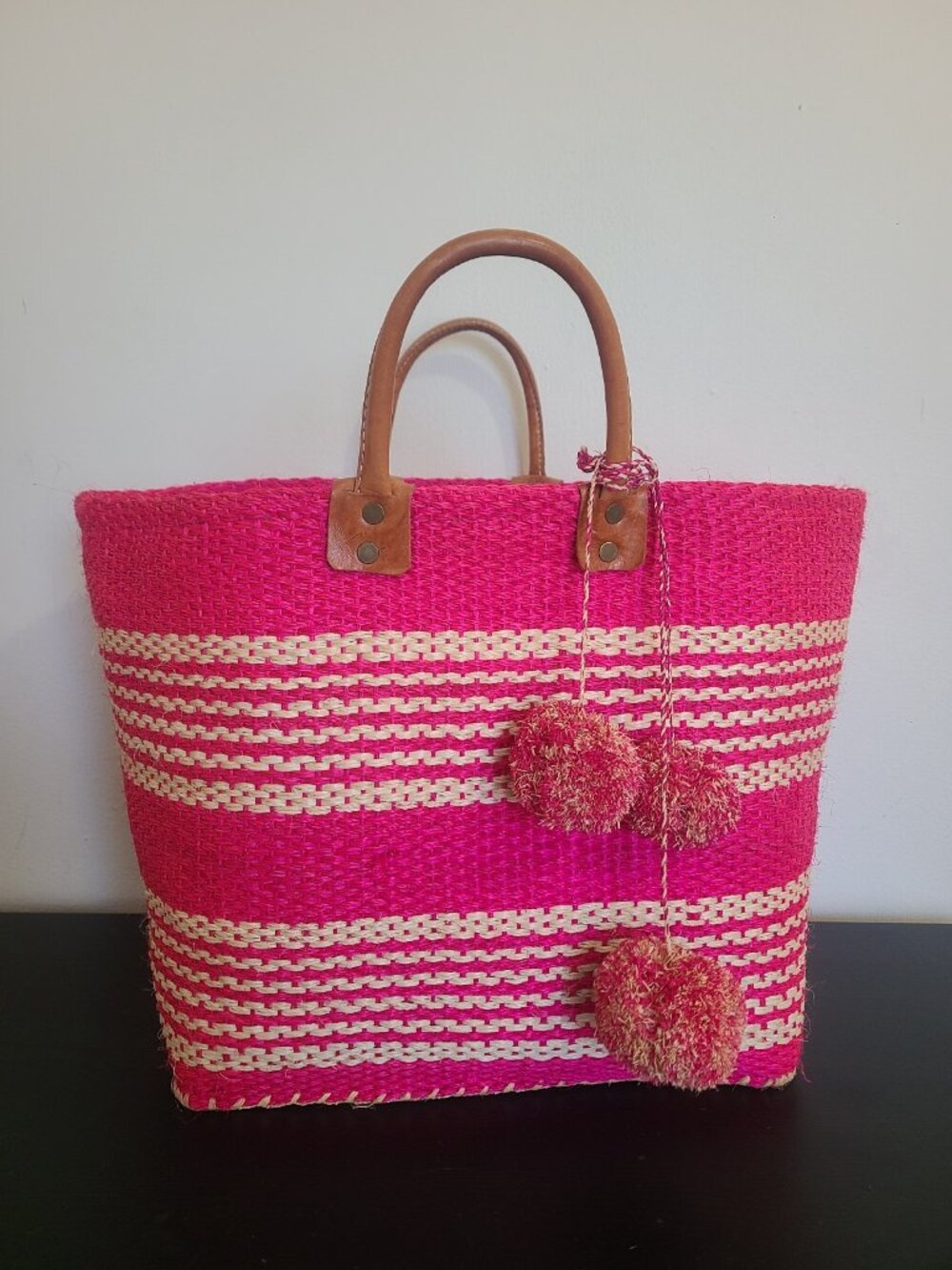 Mar Y Sol Woven Raffia Tote Beach Bag Pink